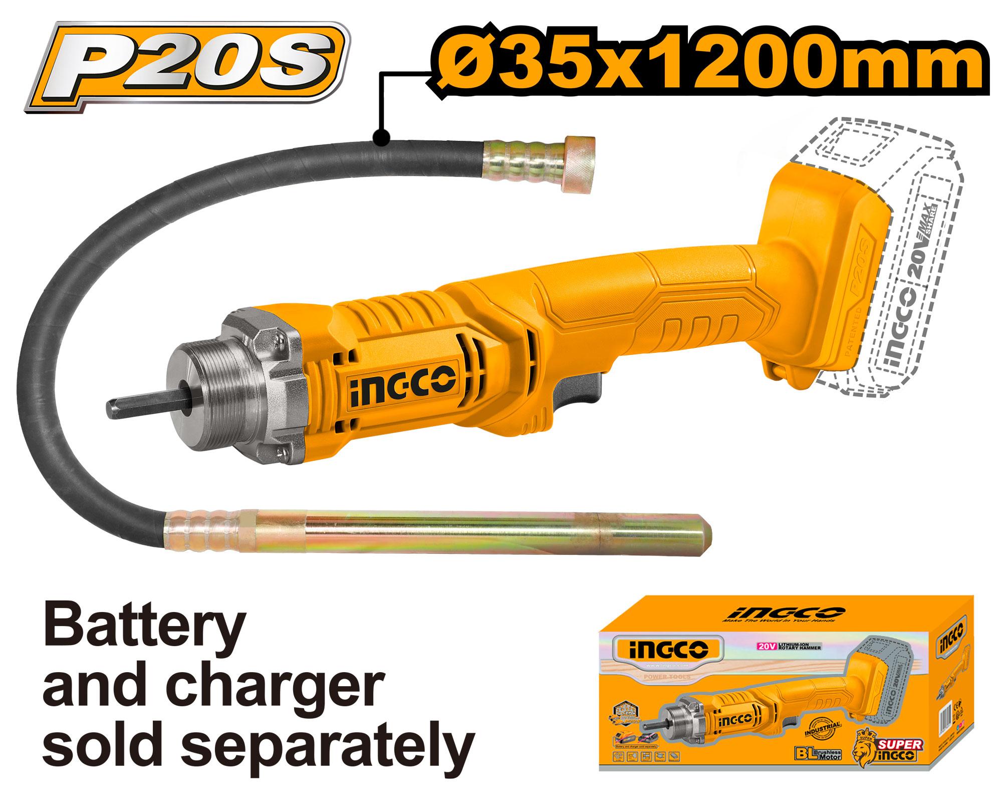 VIBRADOR PARA HORMIGON 20V 35X1200MM-INGCO CCVLI202301