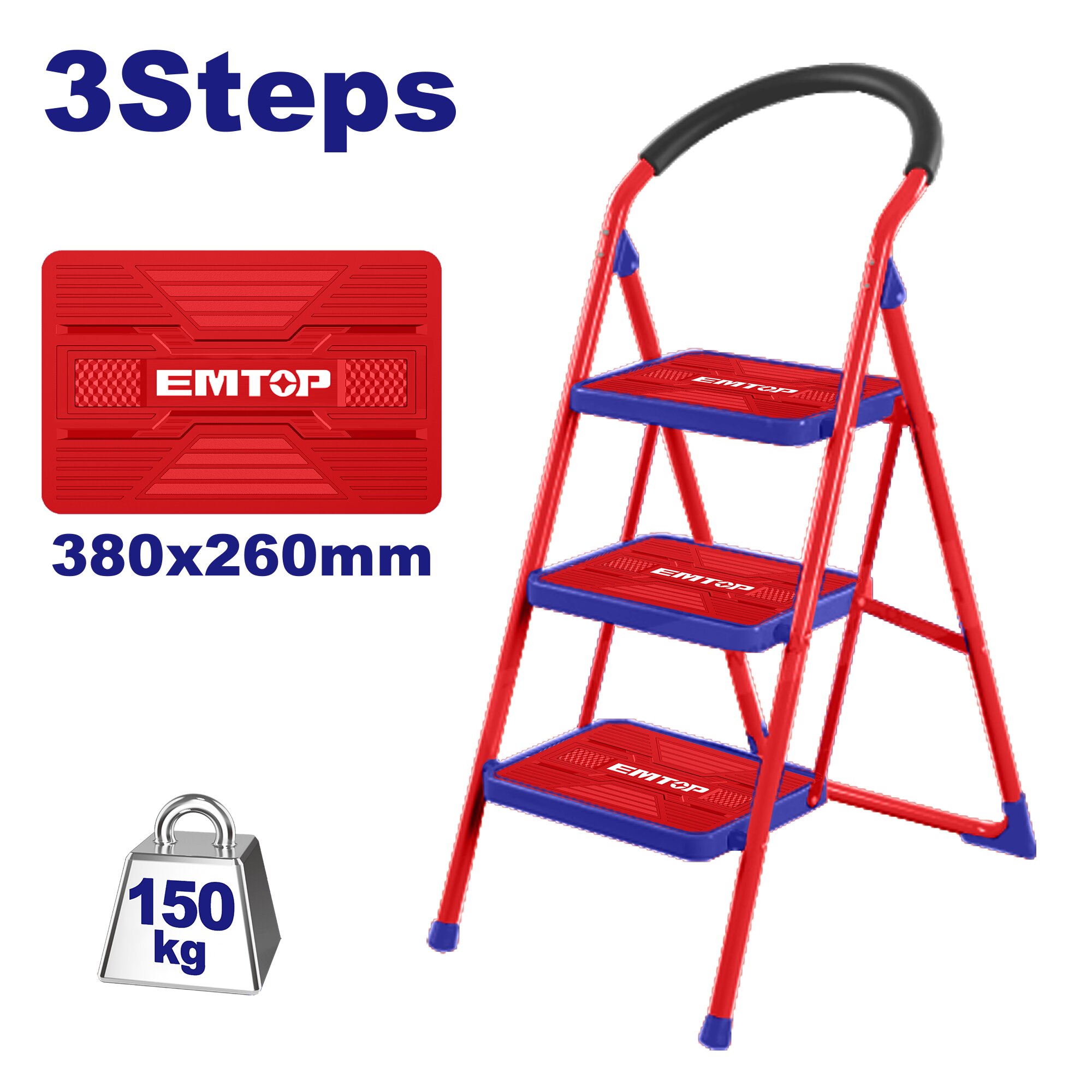 ESCALERA MET TIJERA 3 ESCALONES 150KG EMTOP ESLR1031