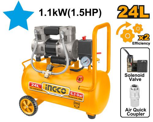 COMPRESOR 24 L 1,5 HP SIN ACEITE- SUPER INGCO ACS111242-4