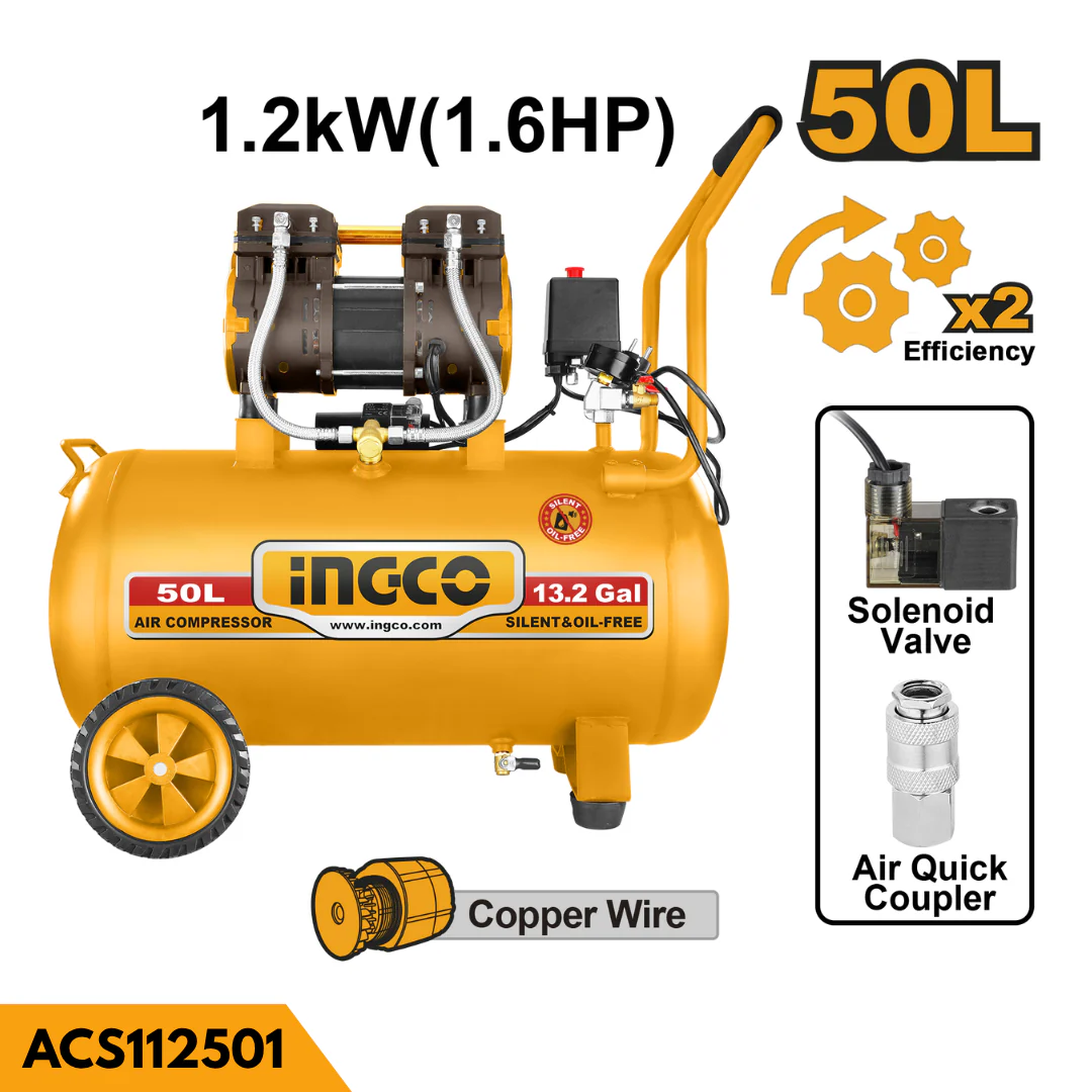 COMPRESOR 50 L 1,6 HP SIN ACEITE- SUPER INGCO ACS112501-4