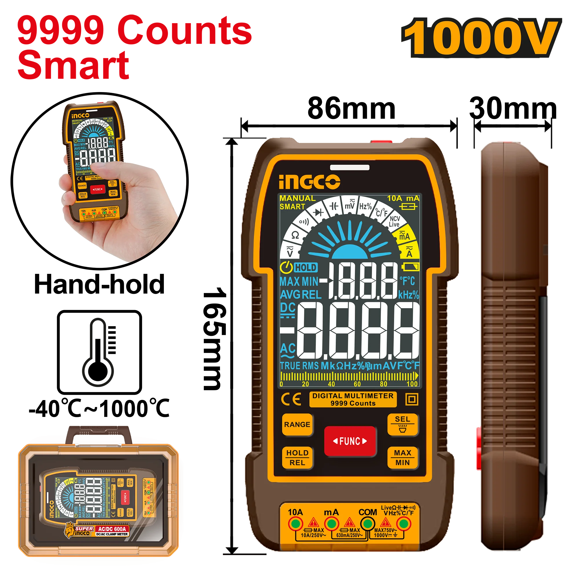 MULTIMETRO DIGITAL DC AC-1000V CAT III - INGCO DM110004