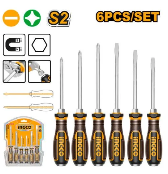 DESTORNILLADOR PLANO DE GOLPE HEX X 6PCS-INGCO HGTST0608