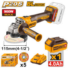 AMOLADORA ANG4 1/2" /115MM 20V 900W CON KIT CARTON INGCO CAGLI261521-4