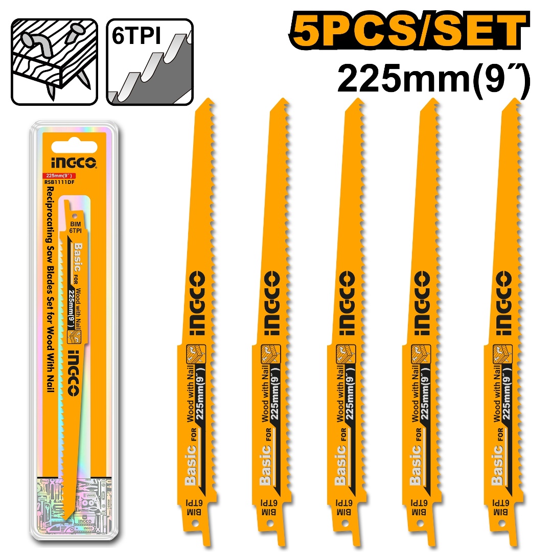 HOJAS PARA SIERRA SABLE X 5PCS 6TPI METAL - INGCO RSB1111DF