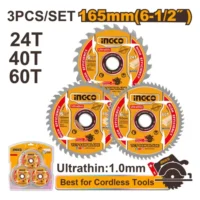 DISCOS WIDIA SIERRA CIRCULAR 165MM(24-40-60T) X 3PCS -INGCO-TSB16503