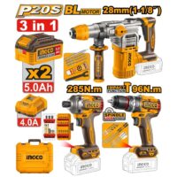 COMBO TALADRO PERCUTOR 96NM+ROTOMARTILLO 4.5J+ATORNILLADOR IMPACTO 285NM COSLI250693-4