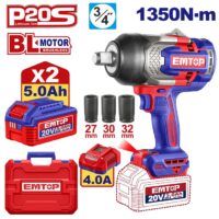 LLAVE DE IMPACTO 3/4 1350NM 20V MAL CARGADOR 4AH BATERIA 5AH X2-EMTOP ECIWL20135-4