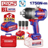 LLAVE DE IMPACTO 3/4 1750NM 20V KIT 2 BATERIA 8AH CARGADOR - EMTOP ECIWL20175-4