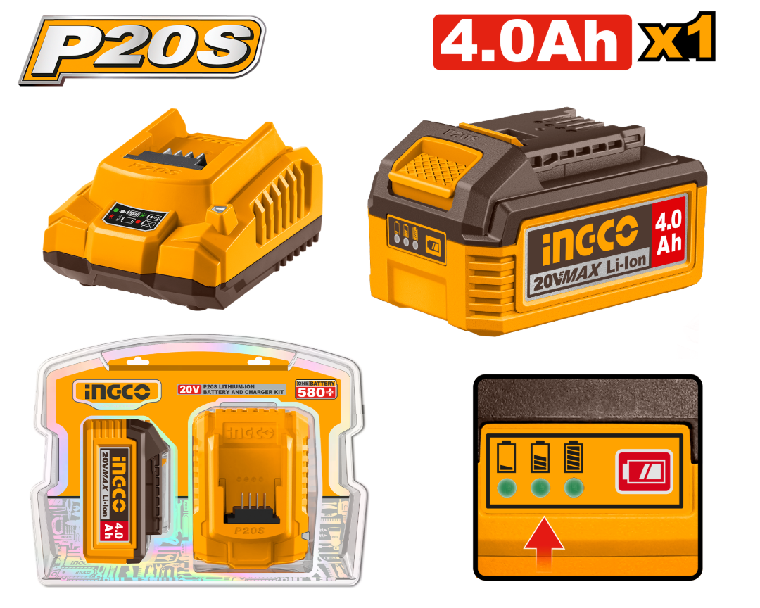 BLISTER CARGADOR 2AH Y BATERIA 4AH-INGCO FBCPK1012-4