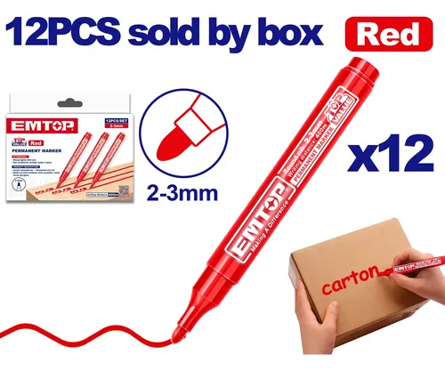MARCADOR PERMANENTE ROJO PUNTA 2-3 MM 12U EMTOP EMJM1503