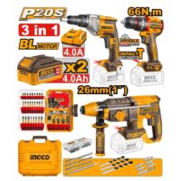 COMBO DRYWALL ATORNILLADOR DRYWALL+TALADRO ATORNILLADOR PERCUTOR 66NM+ROTOMARTILLO 2,5J+ACCESORIOS - INGCO - COSLI250591-4